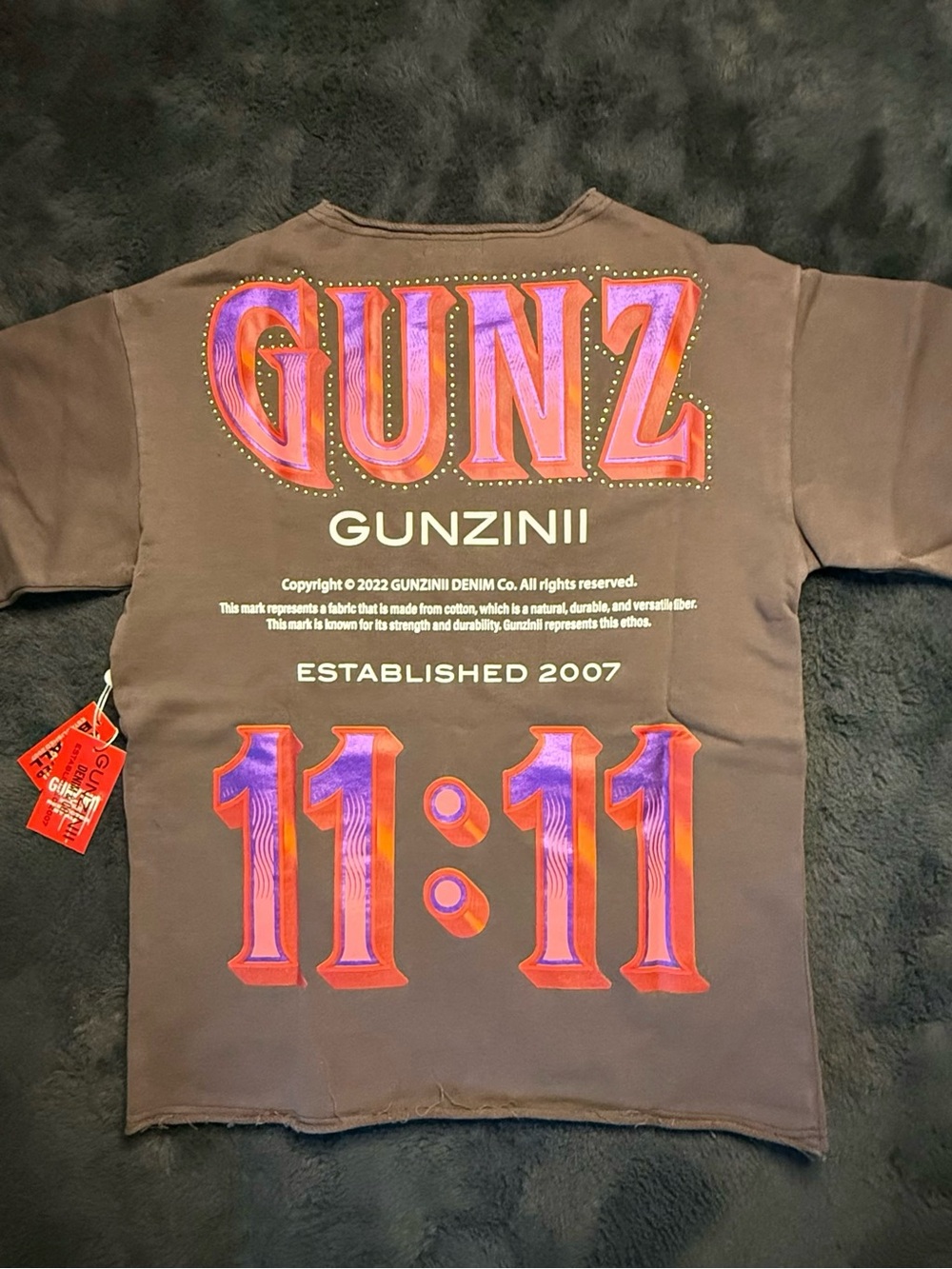 GUNZINII Brown 11:11 Tee Raw Hem Heavyweight Style No GZ690 Size Small Oversized